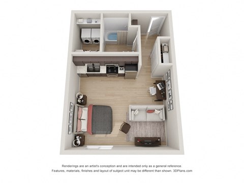 Floor plan for studio, 1 bath, 502 sqft